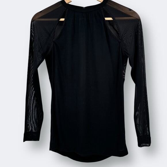 Allsaints Black Mesh Long Sleeve Open Back Shirt Womens Size 4 - Picture 1 of 6
